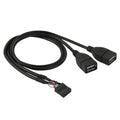 10 Pin Motherboard Female Header to 2 USB 2.0 Female Adapter Cable, Length: 50cm, 10 Pin Motherboard to 2 USB AF