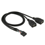 10 Pin Motherboard Female Header to 2 USB 2.0 Female Adapter Cable, Length: 50cm, 10 Pin Motherboard to 2 USB AF