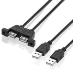 2 USB 2.0 Male to 2-port USB 2.0 Female with 2 Screw Holes Extension Cable, Length: 50cm, 2 USB 2.0 AM to 2 USB AF