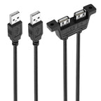 2 USB 2.0 Male to 2-port USB 2.0 Female with 2 Screw Holes Extension Cable, Length: 50cm, 2 USB 2.0 AM to 2 USB AF