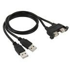 2 USB 2.0 Male to 2-port USB 2.0 Female with 2 Screw Holes Extension Cable, Length: 50cm, 2 USB 2.0 AM to 2 USB AF