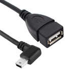 90 Degree Mini USB Male to USB 2.0 AF Adapter Cable with OTG Function, Length: 25cm, Left Augle Mini USB, 25cm