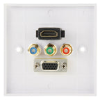 HDMI Female Plug + 3 RCA Female Plugs + VGA Female Plug Wall Plate Panel