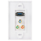 USB 3.0 Female Plug + 3 RCA Female Plugs Wall Plate Panel