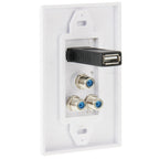 USB 2.0 Female Plug + 3 F Female Plugs Wall Plate Panel