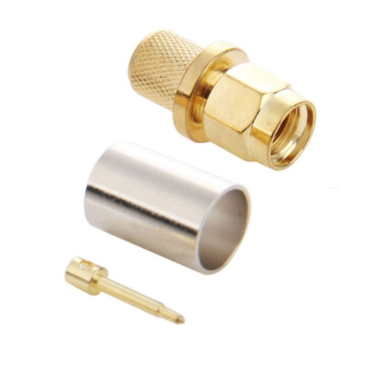 10 PCS Gold Plated SMA Male Plug Crimp RF Connector Adapter for RG58 / RG142 / LMR195 Cable, SMA Male Plug