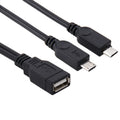 USB 2.0 Female to 2 Micro USB Male Cable, Length: About 30cm, USB 2.0 AF to 2 Micro USB