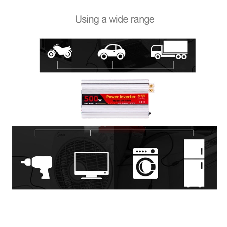 SUVPR DY-8109 500W DC 12V to AC 220V Car Power Inverter with 500mA USB Port & Universal Power Socket, 500W DC 12V to AC 220V