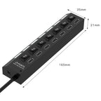 7 Ports USB Hub 2.0 USB Splitter High Speed 480Mbps with ON/OFF Switch / 7 LEDs, 7 Ports (Black)