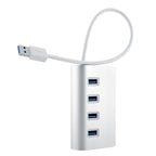 High Speed 5Gbps 4 Ports USB 3.0 HUB Portable Aluminum USB Splitter, Support 2TB, 4 Ports (Silver)