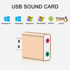 Aluminum Shell 3.5mm Jack External USB Sound Card HIFI Magic Voice 7.1 Channel Adapter Free Drive for Computer, Desktop, Speakers, Headset, Microphone, Aluminum 7.1 Channel Gold
