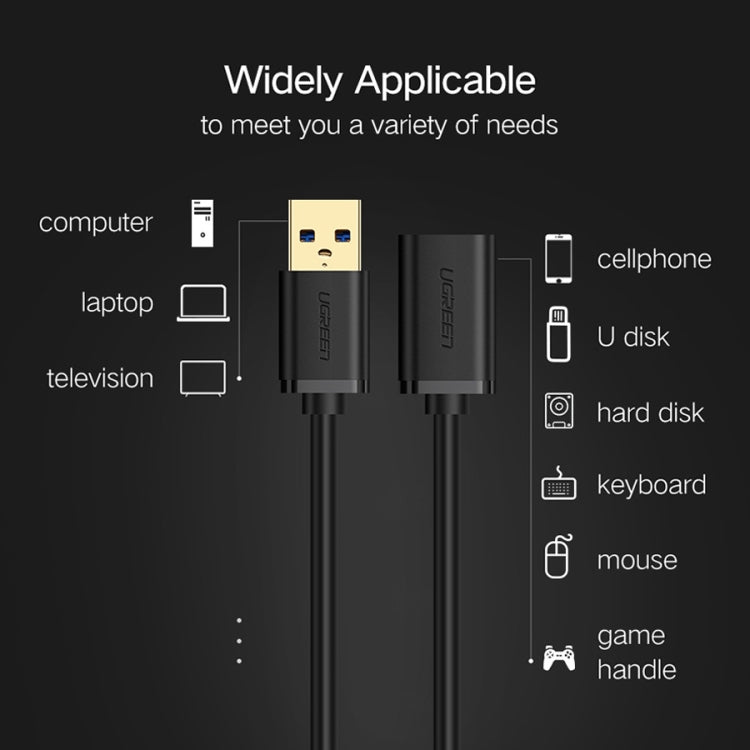 Ugreen 1m USB 3.0 Male to Female Data Sync Super Speed Transmission Extension Cord Cable, Length: 1m