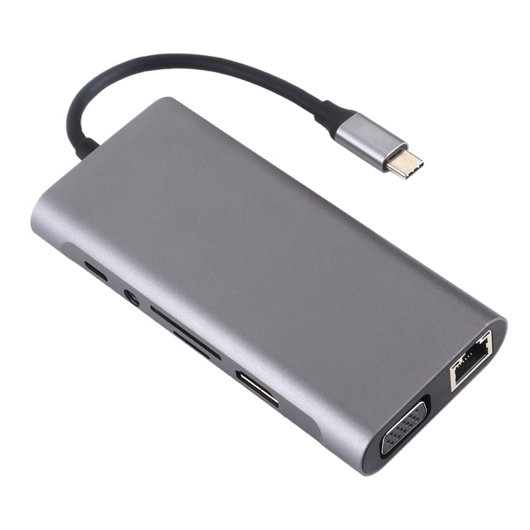 11 in 1 VGA + LAN Port + 4 x USB 3.0 + SD / TF Card + HDMI + Audio Port + USB-C / Type-C Female to USB-C / Type-C HUB Adapter, 11 Ports to Type-C