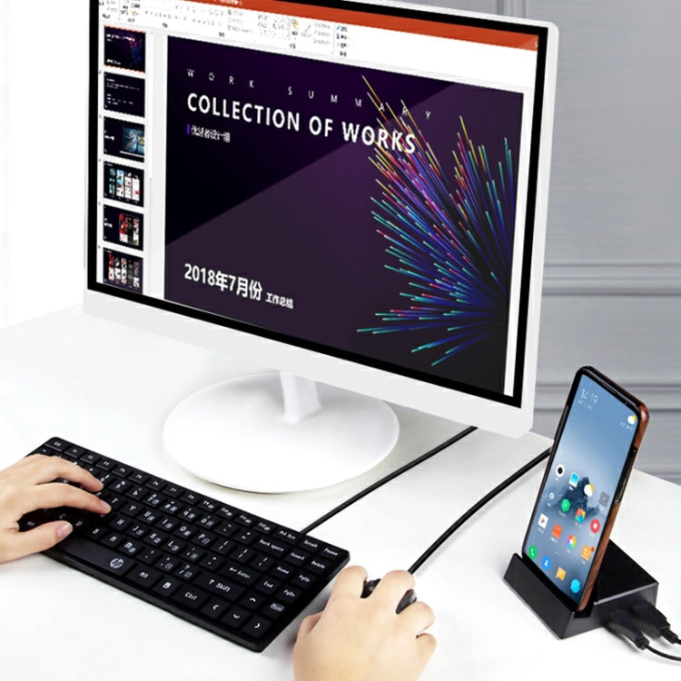 V105 USB-C / Type-C to USB 2.0 x 3 + USB-C / Type-C + HDMI + Audio Port + SD / TF Card Reader Multi-function Phone Stand HUB Docking Station