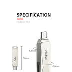 Netac U782C 128GB USB-C / Type-C + USB 3.0 360 Degrees Rotation Zinc Alloy Flash Drive OTG U Disk, 128GB