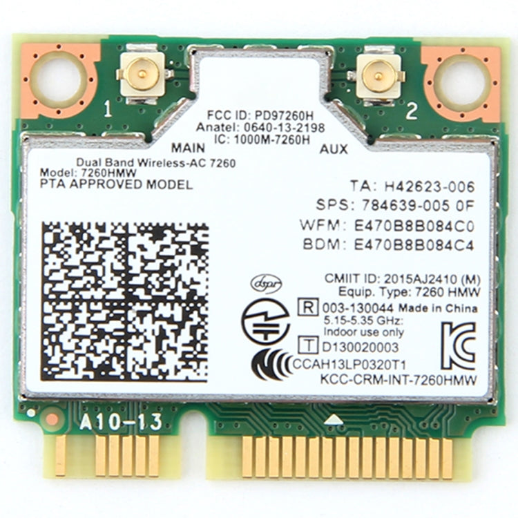Dual Band Wireless Wifi Card for Intel 7260HMW Mini PCI-E 2.4G / 5Ghz WLAN Bluetooth 4.0 Wifi Card 802.11 ac / a / b / g / n, 7260HMW