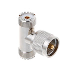 T-shape UHF Male PL259 To 2 UHF Female Adapter