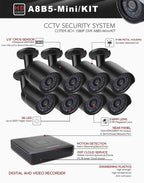 A8B5-Mini 8 Channel 1080P 2.0 Mega Pixel 8 x Bullet AHD Cameras Mini AHD DVR Kit, Support Night Vision / Motion Detection, IR Distance: 20m, A8B5-Mini Kit