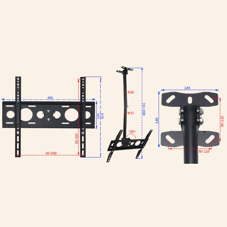 26-60 inch Universal Height & Angle Adjustable Single Screen TV Wall-mounted Ceiling Dual-use Bracket, Retractable Range: 0.5-1m, 26-60 inch