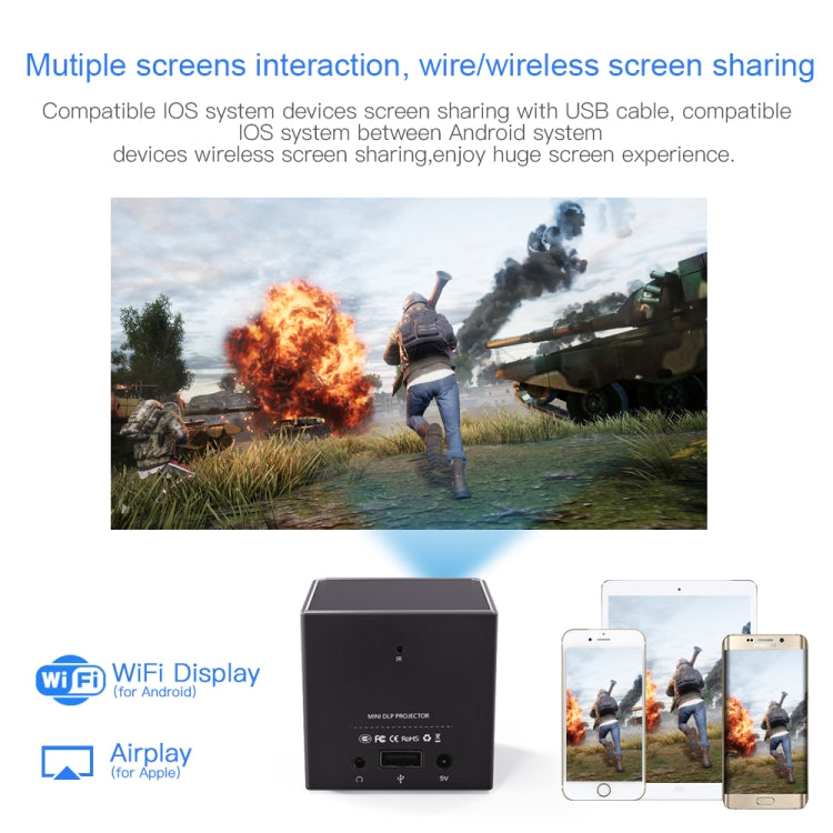 C80 DLP portable HD Projector 120-inch Giant Screen Projector Blu-ray 4K, Android 7.1.2, 2GB + 16GB, US Plug, AU Plug