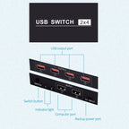 2x4 USB Switch 2 Port PCs Sharing 4 Devices for Printer Keyboard Mouse Monitor, 2x4 USB Switc