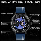 SANDA 5010P Six-Pin Cool Big Dial Waterproof Three-Eye Men Watch Leather Strap Fashion Trend Men Watch