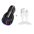 Qc3.0 Dual USB Car Charger + 8 Pin Fast Charging Line Car Charging Kit, 8 Pin (Black), 8 Pin (White)
