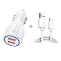 Qc3.0 Dual USB Car Charger + Micro USB Fast Charging Cable Car Charging Kit, Micro USB (White), Micro USB (Black)
