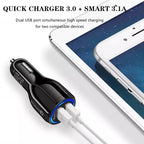 Qc3.0 Dual USB Car Charging + Type-C Fast Charging Cable Car Charging Kit, Type-C (Black), Type-C (White)