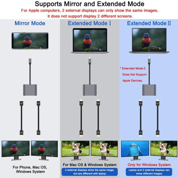 ZS-SGSHDMI USB-C / Type-C to Dual HDMI Adapter, USB-C / Type-C to Dual HDMI
