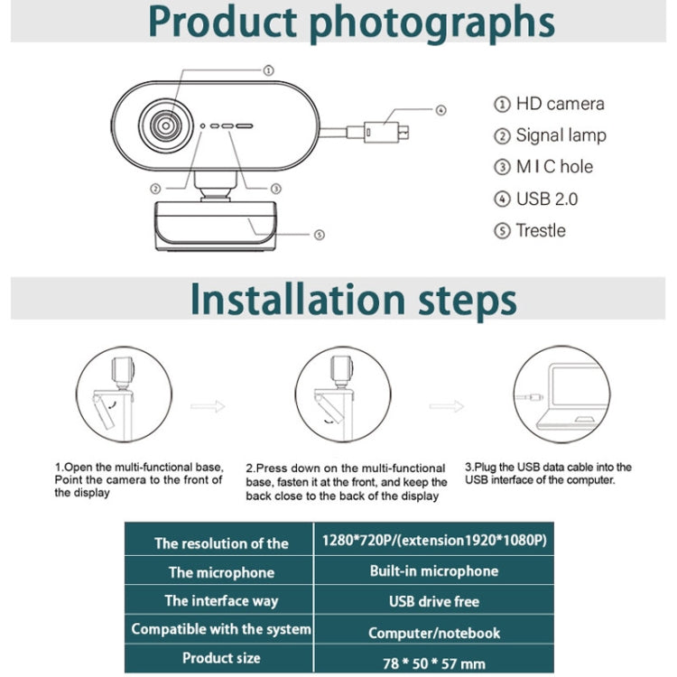 C7 1080PHD Autofocus 360-Degrees Rotation Lens Live Broadcast USB Driver-free WebCamera with Mic
