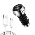 YSY-310QC18W QC3.0 Dual Port USB Car Charger + 3A USB to Micro USB Data Cable, Cable Length: 1m, YSY-310QC18W with Micro USB Cable, with Micro USB Cable