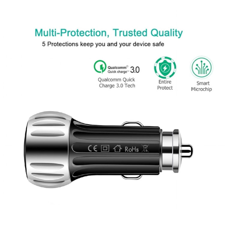 YSY-310QC18W QC3.0 Dual Port USB Car Charger + 3A USB to USB-C / Type-C Data Cable, Cable Length: 1m, YSY-310QC18W with Type-C Cable, with USB-C / Type-C Cable