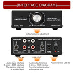 B053 Front Stereo Sound Amplifier Headphone Speaker Amplifier Booster with Volume Adjustment, 2-Way Mixer, USB 5V Power Supply, US Plug, B053