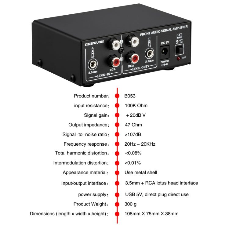 B053 Front Stereo Sound Amplifier Headphone Speaker Amplifier Booster with Volume Adjustment, 2-Way Mixer, USB 5V Power Supply, US Plug, B053