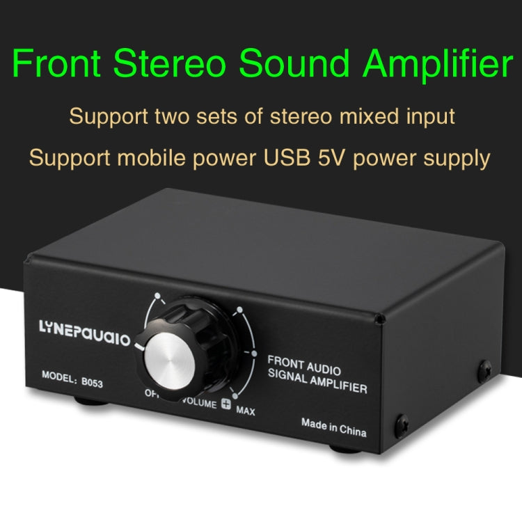 B053 Front Stereo Sound Amplifier Headphone Speaker Amplifier Booster with Volume Adjustment, 2-Way Mixer, USB 5V Power Supply, US Plug, B053