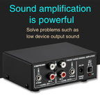 B053 Front Stereo Sound Amplifier Headphone Speaker Amplifier Booster with Volume Adjustment, 2-Way Mixer, USB 5V Power Supply, US Plug, B053