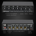 B054 4-Channel Microphone Mixer Support Stereo Output With Reverb Treble And Bass Adjustment, USB 5V Power Supply, US Plug, B054