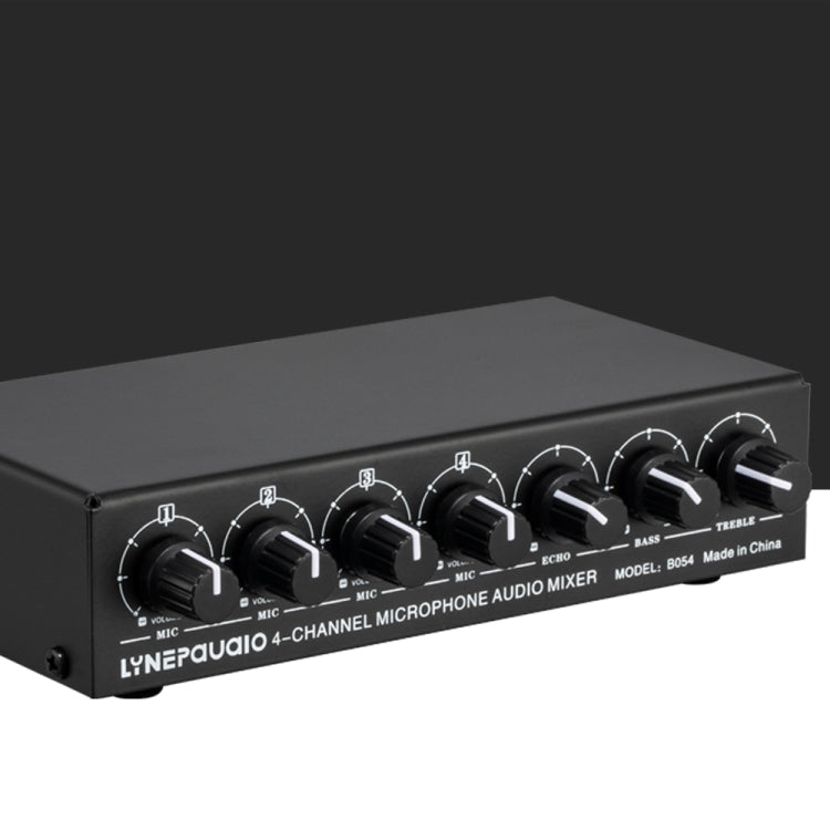 B054 4-Channel Microphone Mixer Support Stereo Output With Reverb Treble And Bass Adjustment, USB 5V Power Supply, US Plug, B054