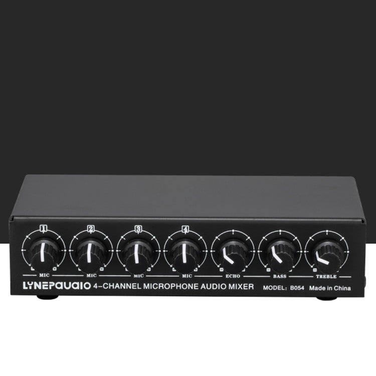 B054 4-Channel Microphone Mixer Support Stereo Output With Reverb Treble And Bass Adjustment, USB 5V Power Supply, US Plug, B054