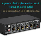 B054 4-Channel Microphone Mixer Support Stereo Output With Reverb Treble And Bass Adjustment, USB 5V Power Supply, US Plug, B054