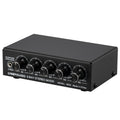B055 5-Channel Active Stereo Mixer Multi-Channel Mixer with Independent Volume Adjustment  & USB 5V Power Output & Headphone Monitoring, US Plug, B055