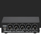 B055 5-Channel Active Stereo Mixer Multi-Channel Mixer with Independent Volume Adjustment  & USB 5V Power Output & Headphone Monitoring, US Plug, B055