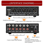 B055 5-Channel Active Stereo Mixer Multi-Channel Mixer with Independent Volume Adjustment  & USB 5V Power Output & Headphone Monitoring, US Plug, B055