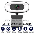 C10 2K HD Without Distortion 360 Degrees Rotate Three-speed Fill Light USB Free Drive Webcams, Built-in  Sound Clearer Microphone