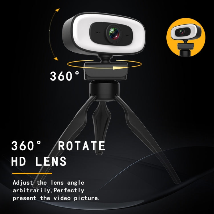 C10 2K HD Without Distortion 360 Degrees Rotate Three-speed Fill Light USB Free Drive Webcams, Built-in  Sound Clearer Microphone