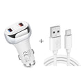 YSY-312 2 in 1 18W Portable QC3.0 Dual USB Car Charger + 1m 3A USB to USB-C / Type-C Data Cable Set, with USB-C / Type-C Cable