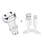 YSY-312 2 in 1 18W Portable QC3.0 Dual USB Car Charger + 1m 3A USB to USB-C / Type-C Data Cable Set, with USB-C / Type-C Cable