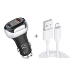 YSY-312 2 in 1 18W Portable QC3.0 Dual USB Car Charger + 1m 3A USB to 8 Pin Data Cable Set, with 8 Pin Cable