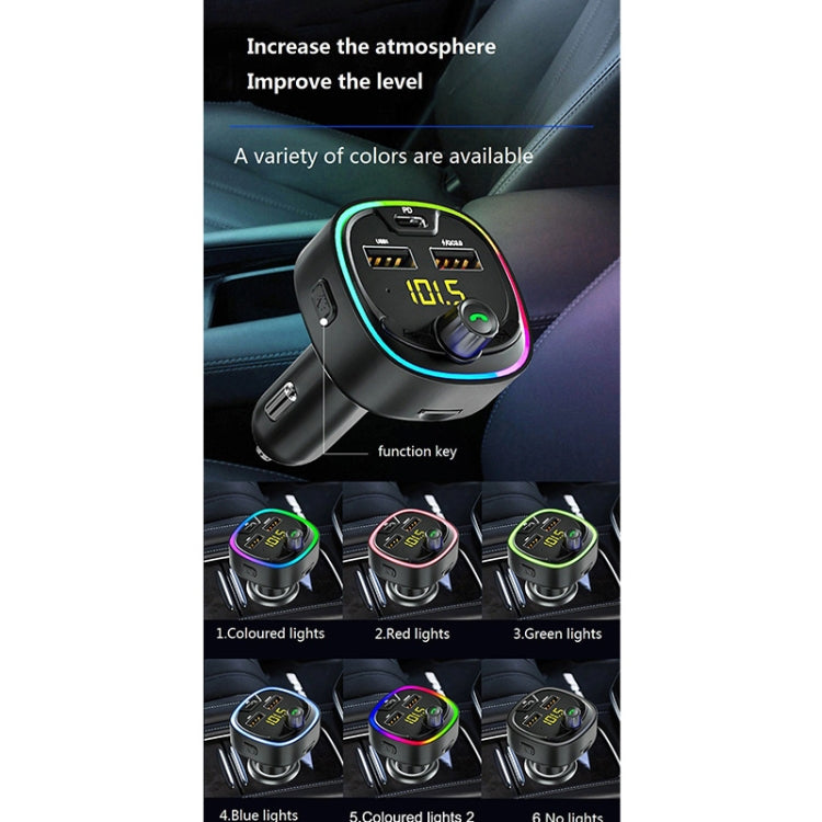 BT08D FM Transmitter Hands-free Car Kit MP3 Audio Player with QC3.0 + PD18W 5A Auto Fast Charger FM Modulator, BT08D